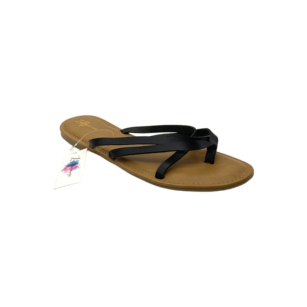 Luffymomo Women's Elastic Strap Flat Sandals Black - Medium